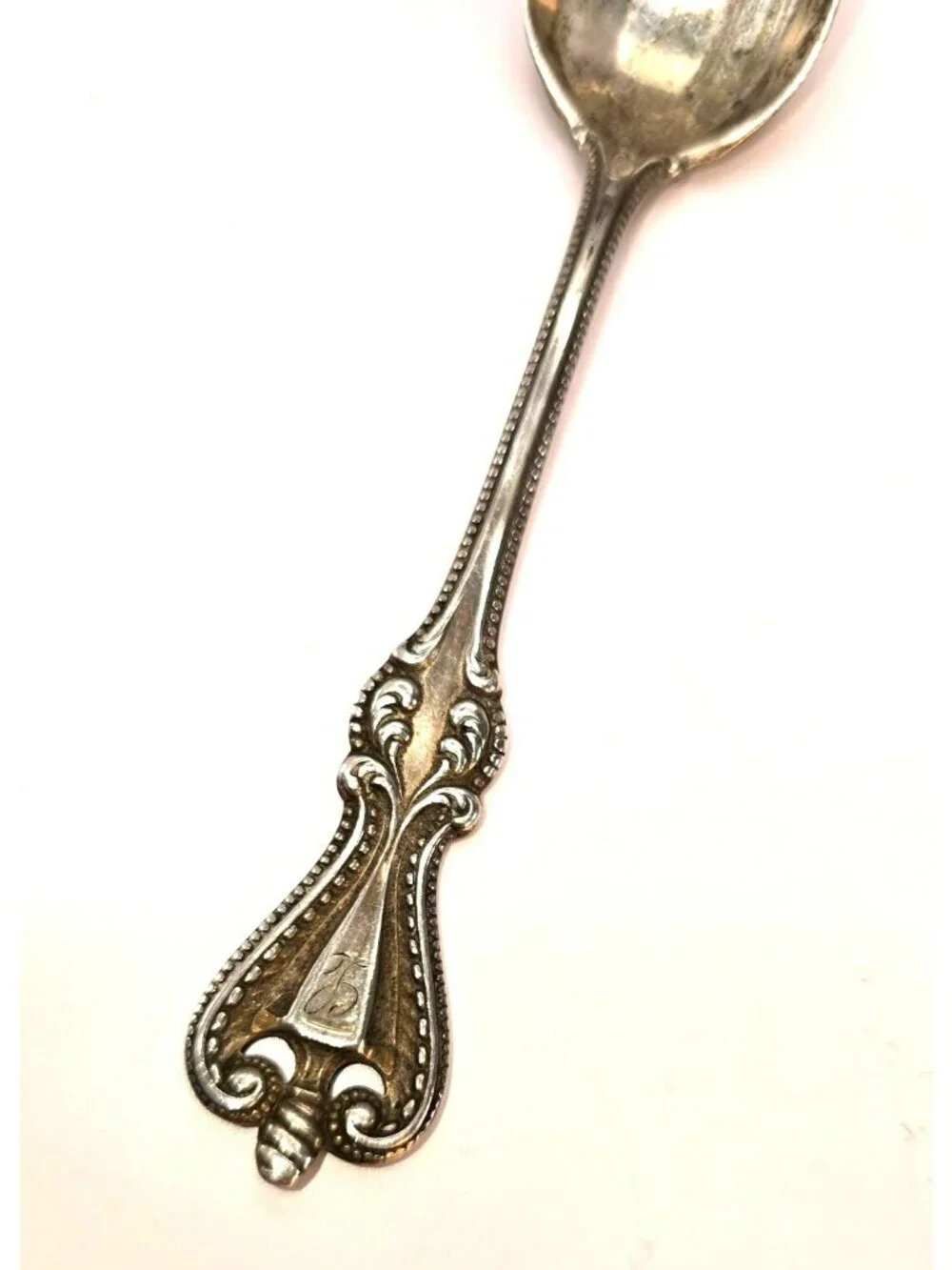 Antique Sterling Silver Teaspoon Beaded Handle Monogrammed 1900 CM2277